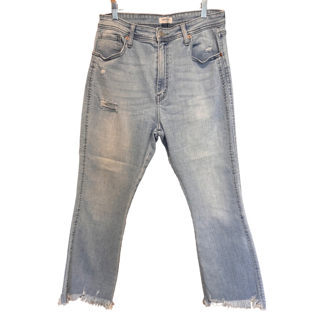 Artemis Vintage Denim Jeans Light Distressed Cropped Flare 13 Y2K 90s Frayed Mom